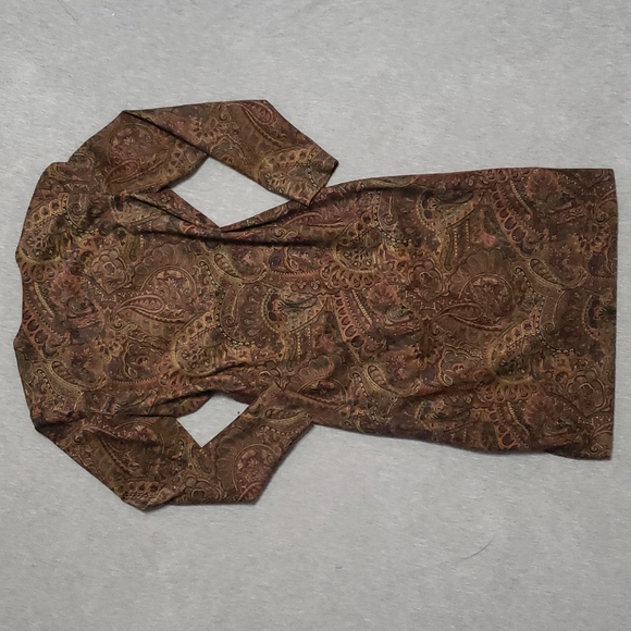 Vintage Hand Made Earthy Paisley Button Up Winter Long Sleeved Midi Sheath Dress - Picture 5 of 11